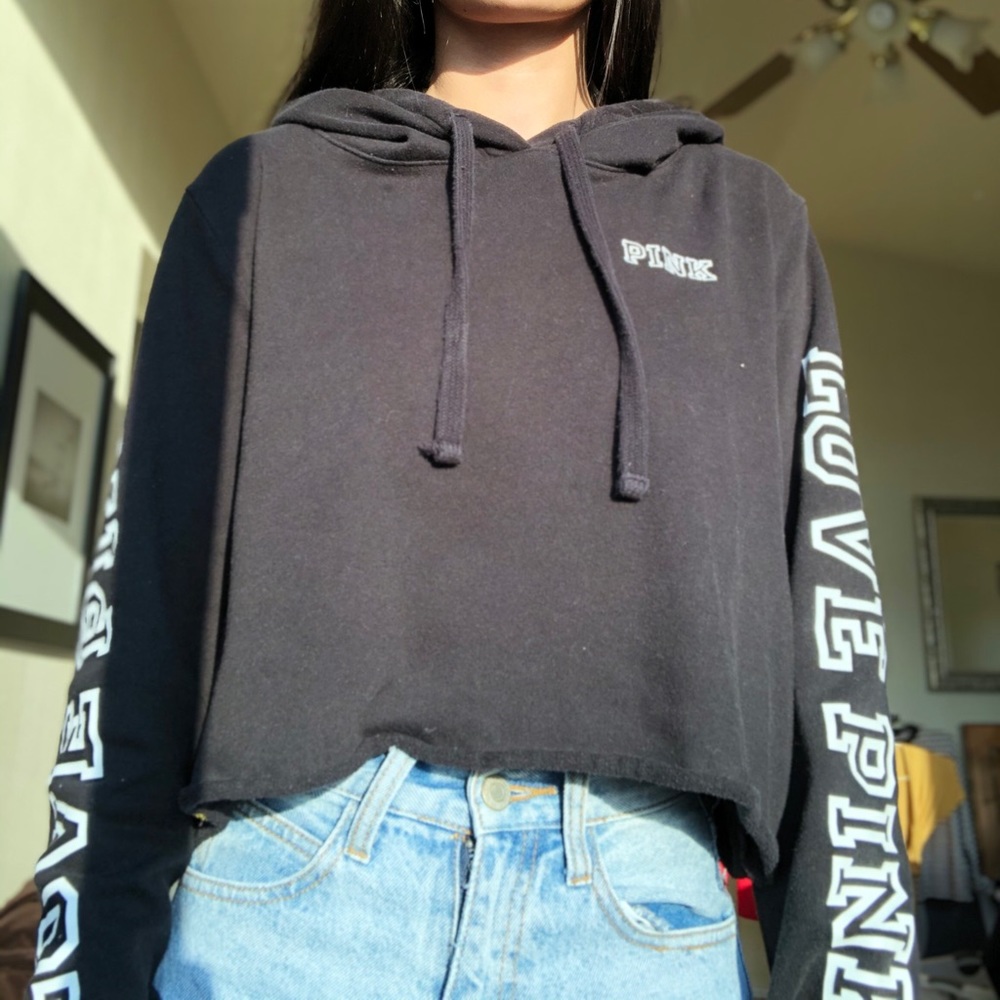 black cropped PINK hoodie